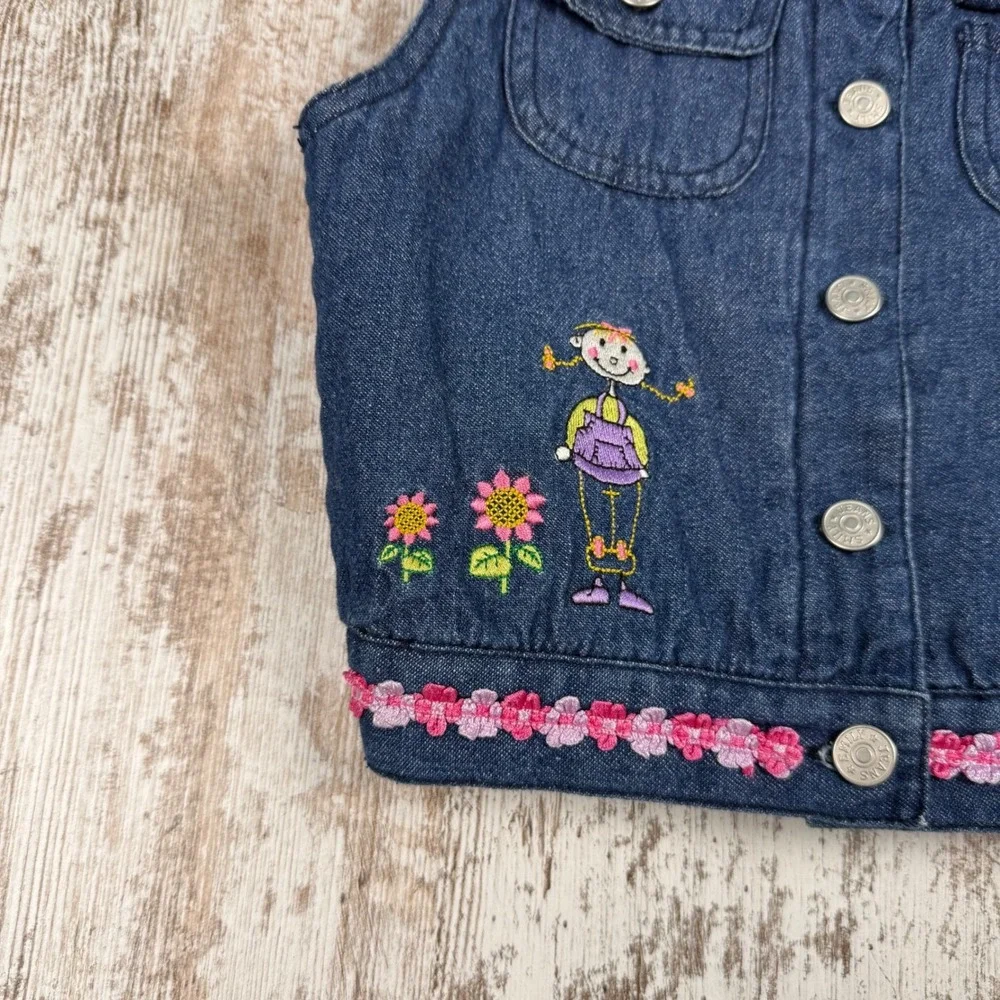 Smily Vintage Girls‎ Denim Vest Embroidered Flowers Kite Blue Size 86